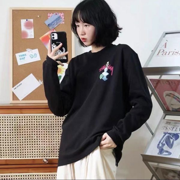 Stussy 幻境迷幻 Tee Logo 圓領套頭長袖T恤 男女同款