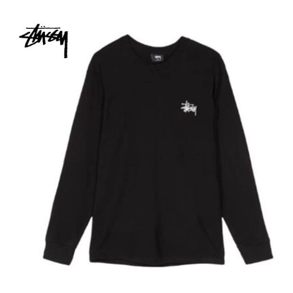 Stussy 經典基礎印花長袖T恤 男女同款 黑色