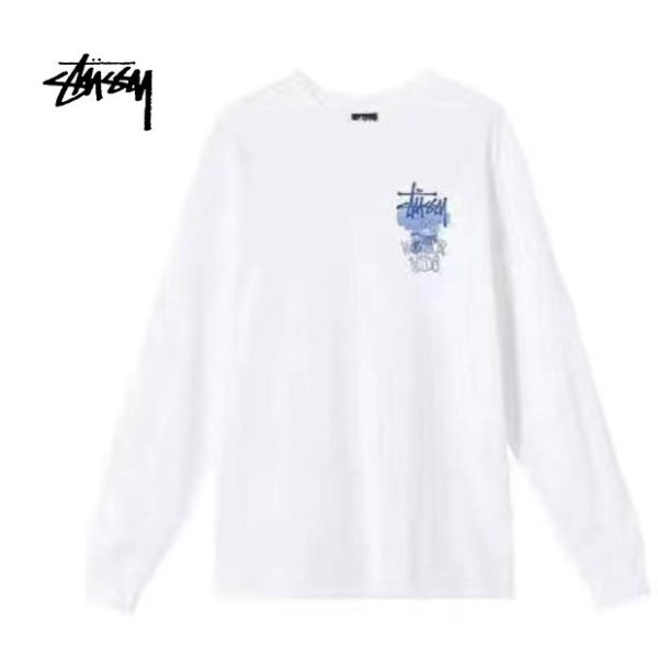 Stussy 廢墟遺址圖案印花寬鬆 圓領長袖T恤 男女同款 黑色/白色