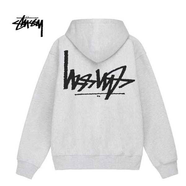 【黑色/灰色】Stussy Logo印花拉鏈抽繩連帽衛衣外套 男女同款