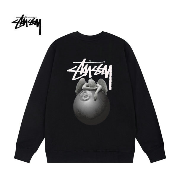 斯图西缩略图2 23 0 1 - Stussy 天使黑球8圖案印花 圓領衛衣 男女同款