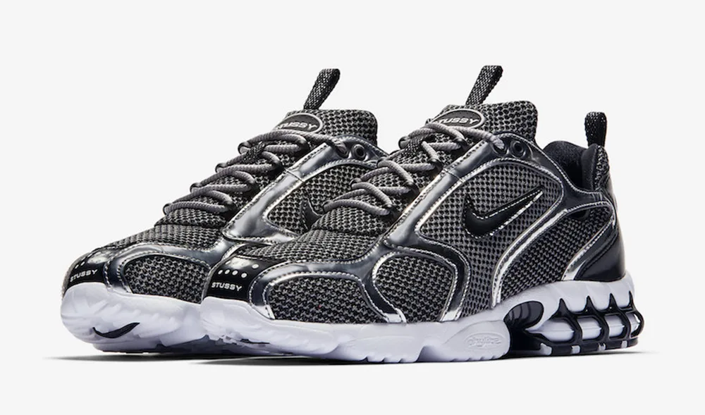 Stussy Nike Zoom Spiridon Caged 聯名鞋黑銀色 Stussy Nike Zoom Spiridon Caged 聯名鞋黑銀色